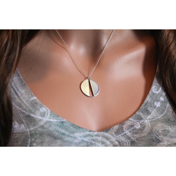 Sterling Silver Circle Pendant Necklace with Long Triangle Cutout - Picture 3 of 3